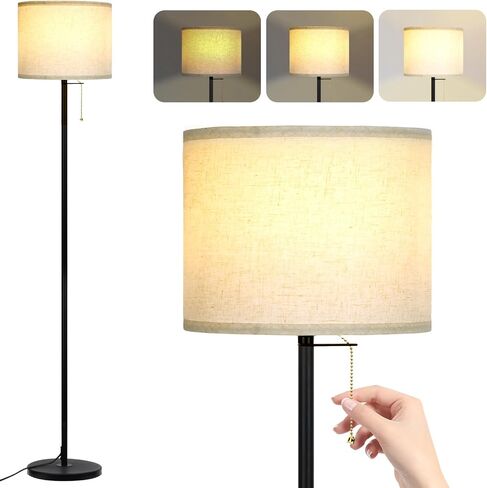 Modern Floor Lamp for Living Room Traditional Farmhouse Floor Lamps Mid-Century Pole Lamp with Linen Lamp Shade, Standing Tall Floor Lamps for Bedrooms and Office (White) in Saudi Arabia