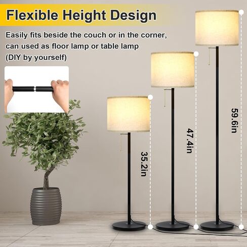 Modern Floor Lamp for Living Room Traditional Farmhouse Floor Lamps Mid-Century Pole Lamp with Linen Lamp Shade, Standing Tall Floor Lamps for Bedrooms and Office (White) in Saudi Arabia