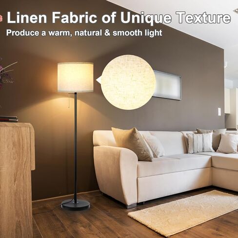 Modern Floor Lamp for Living Room Traditional Farmhouse Floor Lamps Mid-Century Pole Lamp with Linen Lamp Shade, Standing Tall Floor Lamps for Bedrooms and Office (White) in Saudi Arabia