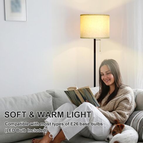 Modern Floor Lamp for Living Room Traditional Farmhouse Floor Lamps Mid-Century Pole Lamp with Linen Lamp Shade, Standing Tall Floor Lamps for Bedrooms and Office (White) in Saudi Arabia