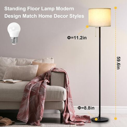 Modern Floor Lamp for Living Room Traditional Farmhouse Floor Lamps Mid-Century Pole Lamp with Linen Lamp Shade, Standing Tall Floor Lamps for Bedrooms and Office (White) in Saudi Arabia