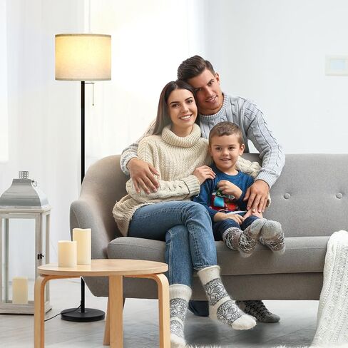Modern Floor Lamp for Living Room Traditional Farmhouse Floor Lamps Mid-Century Pole Lamp with Linen Lamp Shade, Standing Tall Floor Lamps for Bedrooms and Office (White) in Saudi Arabia
