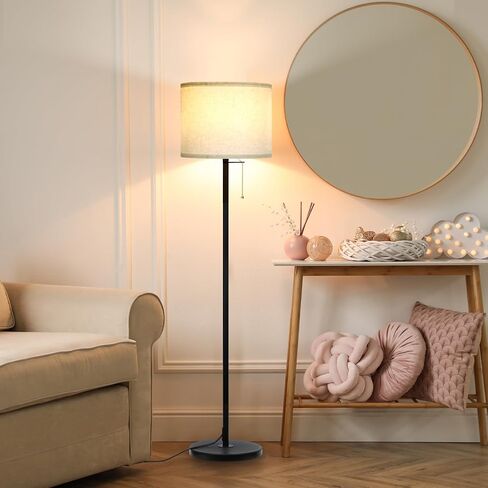 Modern Floor Lamp for Living Room Traditional Farmhouse Floor Lamps Mid-Century Pole Lamp with Linen Lamp Shade, Standing Tall Floor Lamps for Bedrooms and Office (White) in Saudi Arabia