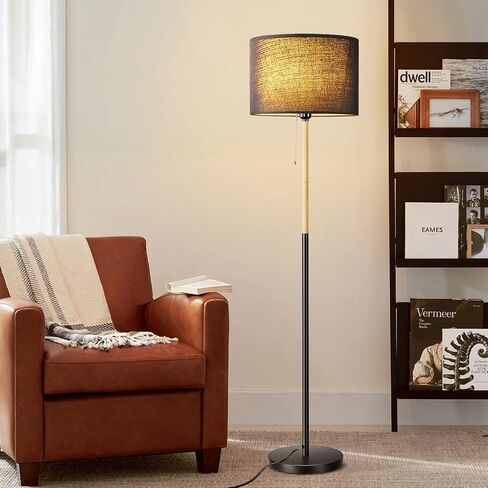 Modern Floor Lamp for Living Room Traditional Farmhouse Floor Lamps Mid-Century Pole Lamp with Linen Lamp Shade, Standing Tall Floor Lamps for Bedrooms and Office (White) in Saudi Arabia