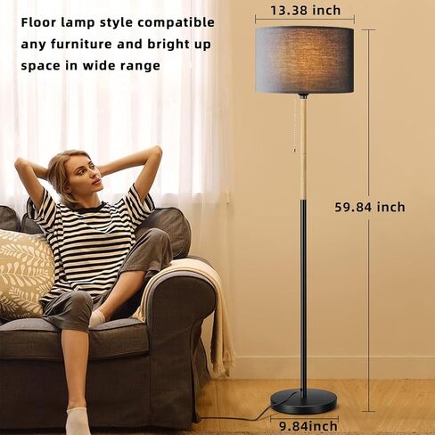 Modern Floor Lamp for Living Room Traditional Farmhouse Floor Lamps Mid-Century Pole Lamp with Linen Lamp Shade, Standing Tall Floor Lamps for Bedrooms and Office (White) in Saudi Arabia