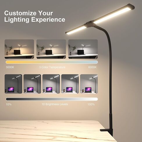 15W LED Desk Lamp with Clamp for Home Office, Eye Caring Architect Lamp with Clip, 80 LEDs Super Bright 30 Lighting Modes Dimmable Light for Learning and Reading in Saudi Arabia