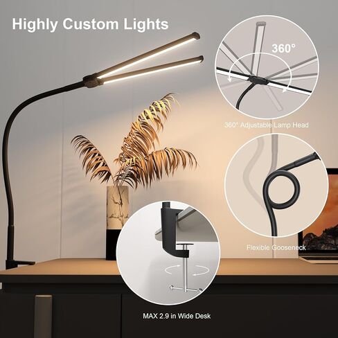 15W LED Desk Lamp with Clamp for Home Office, Eye Caring Architect Lamp with Clip, 80 LEDs Super Bright 30 Lighting Modes Dimmable Light for Learning and Reading in Saudi Arabia