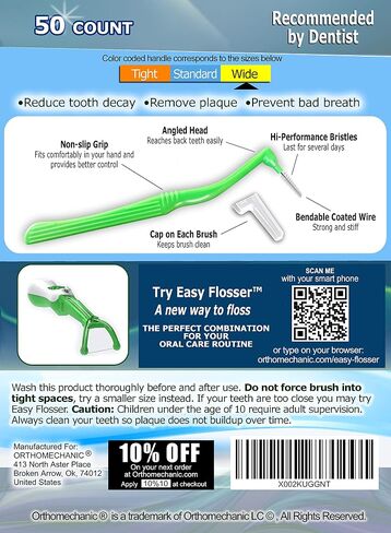 Interdental Brush Angle Cleaners - Jumbo Pack (50 Brushes) (Standard) - Remove Plaque - Toothpick … … … in Saudi Arabia
