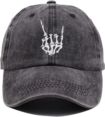 Halloween Skull Baseball Cap Hats for Men Women Emo Cool Gothic Goth Skeleton Perfect Best Grunge Spooky Graphic Birthday Presents Vintage Dad Trucker Hat Black in Kuwait