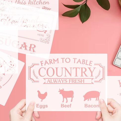 4 Pieces Hen Chicken Farmhouse Stencils Farm Fresh Eggs Stencil Rustic Farmhouse Reusable Stencil Templates DIY Chicken Country Farmhouse Home Decor Stencils for Painting on Wood Fabric Wall Furniture in Saudi Arabia