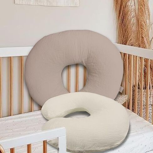 Nursing Pillow Cover,Muslin Cotton,Removable Cover for Breastfeeding Pillows, 2-Pack Pillow Covers, Ultra-Soft Baby Nursing Pillow, Fits Newborn Feeding Pillow 22.5IN*18IN (Sand) in Saudi Arabia
