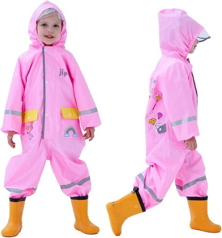 Fewlby Toddler Rain Suit Boys Girls One Piece Raincoat Cartoon Waterproof Coverall Kids Rainwear S-XXL Size in Saudi Arabia
