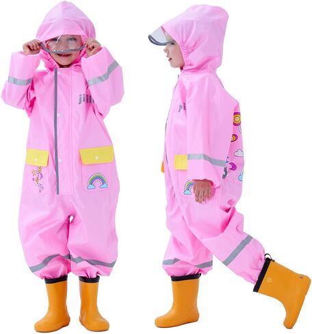 Fewlby Toddler Rain Suit Boys Girls One Piece Raincoat Cartoon Waterproof Coverall Kids Rainwear S-XXL Size in Saudi Arabia