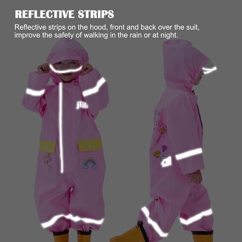 Fewlby Toddler Rain Suit Boys Girls One Piece Raincoat Cartoon Waterproof Coverall Kids Rainwear S-XXL Size in Saudi Arabia