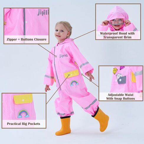 Fewlby Toddler Rain Suit Boys Girls One Piece Raincoat Cartoon Waterproof Coverall Kids Rainwear S-XXL Size in Saudi Arabia