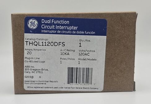 GE THQL1120DFS General Electric (G.E.)، النوع THQL، 1P، 1PH، 20A، 120V، 10kA@120V، مدرج في قائمة UL، مكون إضافي، ضفيرة قصيرة in Kuwait