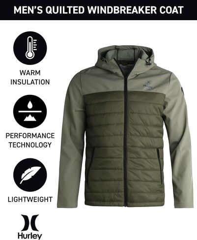 Hurley Men's Jacket - Sonora Softshell Windproof Hybrid Jacket - Quilted Windbreaker Puffer Coat (S-XXL) in Saudi Arabia