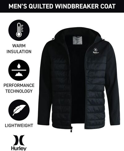 Hurley Men's Jacket - Sonora Softshell Windproof Hybrid Jacket - Quilted Windbreaker Puffer Coat (S-XXL) in Saudi Arabia