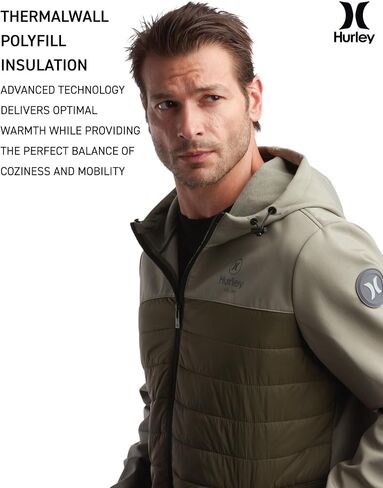 Hurley Men's Jacket - Sonora Softshell Windproof Hybrid Jacket - Quilted Windbreaker Puffer Coat (S-XXL) in Saudi Arabia