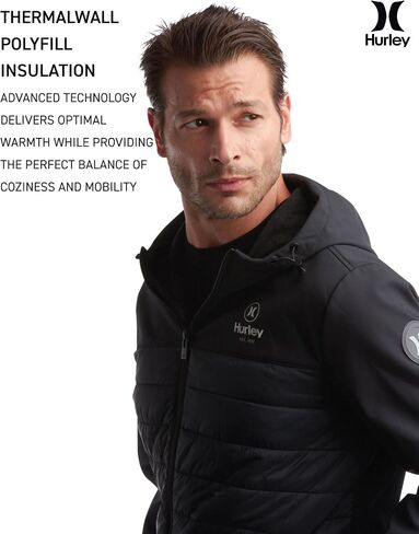 Hurley Men's Jacket - Sonora Softshell Windproof Hybrid Jacket - Quilted Windbreaker Puffer Coat (S-XXL) in Saudi Arabia