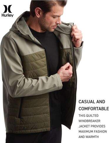 Hurley Men's Jacket - Sonora Softshell Windproof Hybrid Jacket - Quilted Windbreaker Puffer Coat (S-XXL) in Saudi Arabia