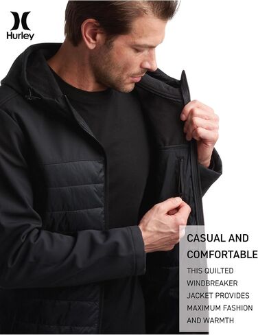 Hurley Men's Jacket - Sonora Softshell Windproof Hybrid Jacket - Quilted Windbreaker Puffer Coat (S-XXL) in Saudi Arabia