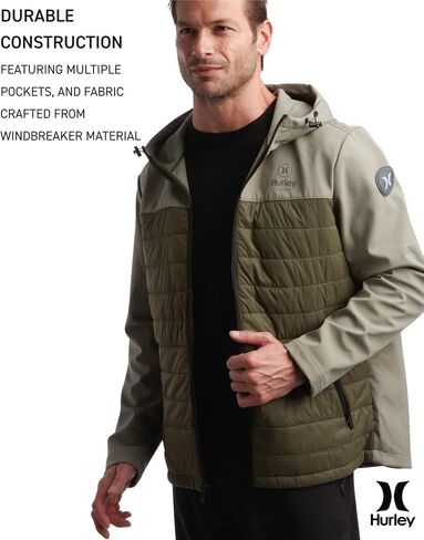 Hurley Men's Jacket - Sonora Softshell Windproof Hybrid Jacket - Quilted Windbreaker Puffer Coat (S-XXL) in Saudi Arabia