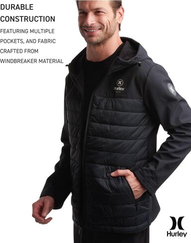 Hurley Men's Jacket - Sonora Softshell Windproof Hybrid Jacket - Quilted Windbreaker Puffer Coat (S-XXL) in Saudi Arabia