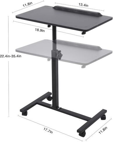 Adjustable Overbed Bedside Table with Wheels for Hospital and Home Use,Bed Desk, Laptop Tray Desk Tilting 7027(Black) in Saudi Arabia