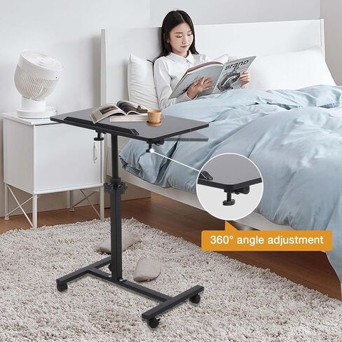 Adjustable Overbed Bedside Table with Wheels for Hospital and Home Use,Bed Desk, Laptop Tray Desk Tilting 7027(Black) in Saudi Arabia