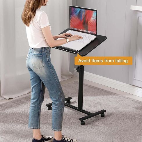 Adjustable Overbed Bedside Table with Wheels for Hospital and Home Use,Bed Desk, Laptop Tray Desk Tilting 7027(Black) in Saudi Arabia