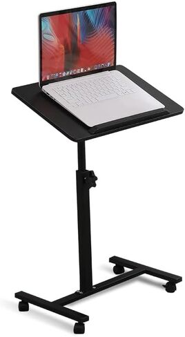 Adjustable Overbed Bedside Table with Wheels for Hospital and Home Use,Bed Desk, Laptop Tray Desk Tilting 7027(Black) in Saudi Arabia