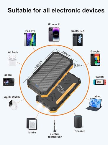 𝟮𝟬𝟮4 𝙐𝙥𝙜𝙧𝙖𝙙𝙚 شاحن بالطاقة الشمسية - باور بانك - 38800 مللي أمبير في الساعة شاحن هاتف محمول بالطاقة الشمسية مقاوم للماء مع مصباح يدوي LED / USB C شحن سريع حزمة بطارية خارجية متوافقة مع الهواء الطلق والتخييم والسفر in Kuwait