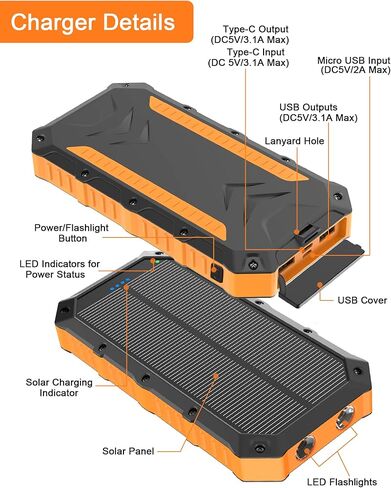 𝟮𝟬𝟮4 𝙐𝙥𝙜𝙧𝙖𝙙𝙚 شاحن بالطاقة الشمسية - باور بانك - 38800 مللي أمبير في الساعة شاحن هاتف محمول بالطاقة الشمسية مقاوم للماء مع مصباح يدوي LED / USB C شحن سريع حزمة بطارية خارجية متوافقة مع الهواء الطلق والتخييم والسفر in Kuwait