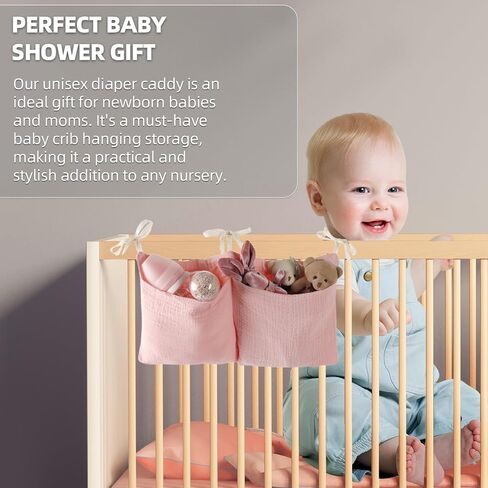 8"x15" Diaper Caddy and Organizer for Changing Table and Crib Multi-Functional Hanging Diaper Stacker Nursery Organizer for Crib Diaper Holder Baby Crib Hanging Storage and Accessories - Pink in Kuwait