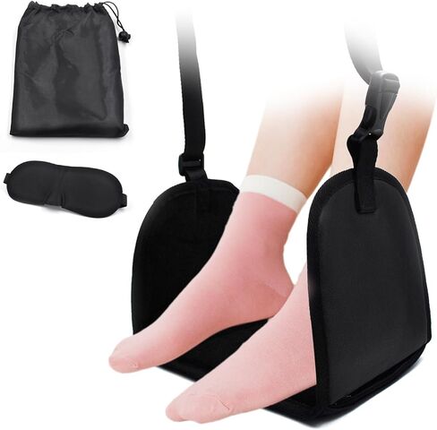 مسند قدم الطائرة (إسفنج ذو ذاكرة متطور)، مسند قدم مريح قابل للتعديل لمكتب قطار حافلات الطيران الطويلة، استرخاء قدميك لتقليل التورم والألم (يتضمن قناع العين) in Kuwait