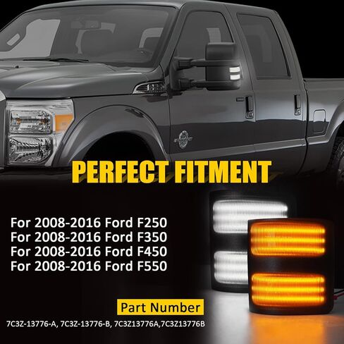 Bestview Signal Mirror Lights, Amber Lens Side Marker Lamp for 2008-2016 Ford F250 F350 F450 F550 Super Duty for Pickup Truck,Amber & White led Turn Signal Light Aftermarket Replacement,2 PCS in Kuwait