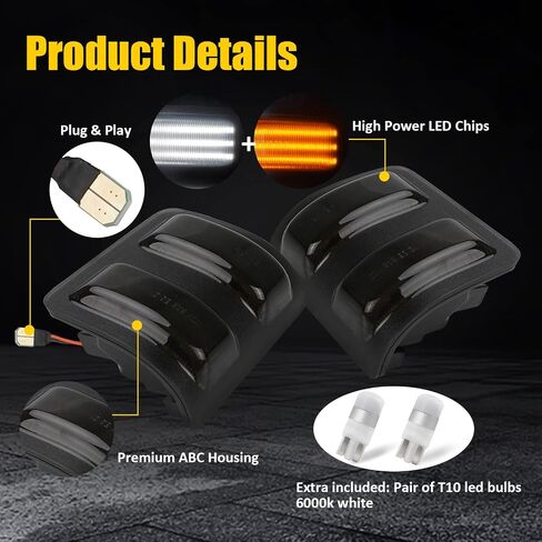 Bestview Signal Mirror Lights, Amber Lens Side Marker Lamp for 2008-2016 Ford F250 F350 F450 F550 Super Duty for Pickup Truck,Amber & White led Turn Signal Light Aftermarket Replacement,2 PCS in Kuwait