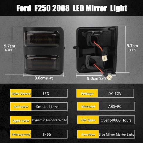 Bestview Signal Mirror Lights, Amber Lens Side Marker Lamp for 2008-2016 Ford F250 F350 F450 F550 Super Duty for Pickup Truck,Amber & White led Turn Signal Light Aftermarket Replacement,2 PCS in Kuwait