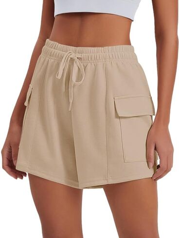 PINSPARK Sweat Shorts Women Comfy Casual Athletic Short Lounge Cargo Shorts High Waisted Drawstring with Pockets in Saudi Arabia