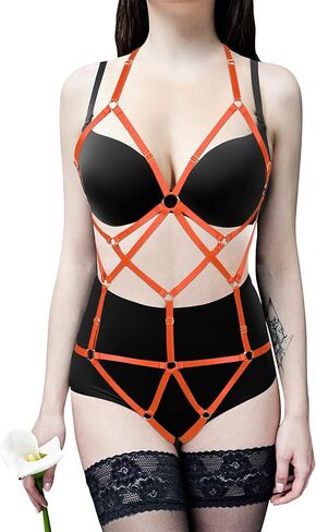 Women Strappy Full Body Harness Lingerie Garter Belt Set Plus Size Waist Hollow Crop Tops Bra Punk Gothic Festival Wear in Kuwait