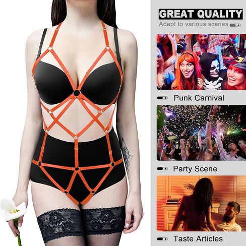 Women Strappy Full Body Harness Lingerie Garter Belt Set Plus Size Waist Hollow Crop Tops Bra Punk Gothic Festival Wear in Kuwait