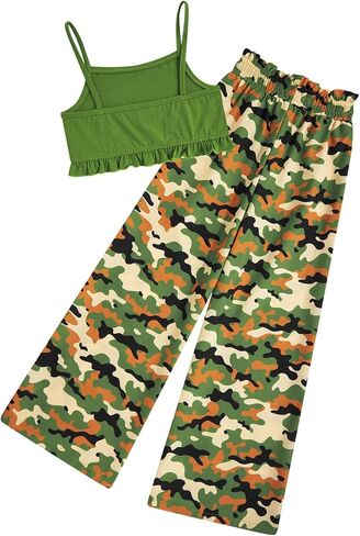 Girls Clothes Kids 2 Piece Outfits Summer Cute Cami Top and Wide Leg Pants Butterfly Print Sets Size 4-11 Years in Saudi Arabia