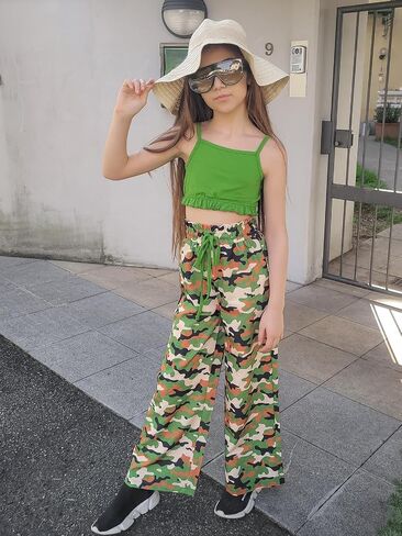 Girls Clothes Kids 2 Piece Outfits Summer Cute Cami Top and Wide Leg Pants Butterfly Print Sets Size 4-11 Years in Saudi Arabia