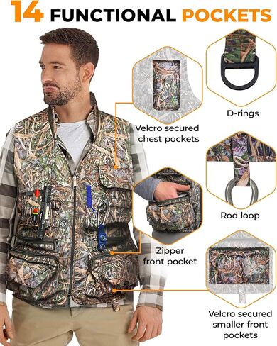 سترة صيد السمك فوكسيلي بجيوب للرجال والنساء، سترة صيد مموهة in Kuwait