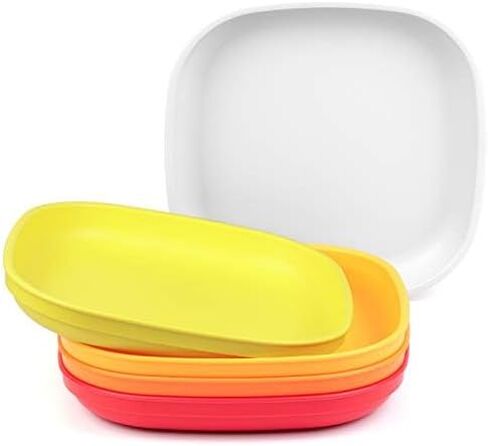 Re-Play Set of 5-9" Deep Walled Dinner Plates - Made in USA from Recycled Plastic - BPA Free - Stackable for Easy Storage- Dishwasher and Microwave Safe - Rainforest in Saudi Arabia