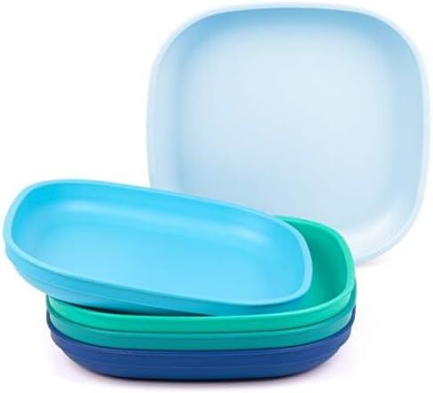Re-Play Set of 5-9" Deep Walled Dinner Plates - Made in USA from Recycled Plastic - BPA Free - Stackable for Easy Storage- Dishwasher and Microwave Safe - Rainforest in Saudi Arabia