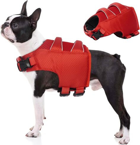 IECOii Small Dog Life Jacket,Small Dog Life Vest for Swimming Boating,Ripstop Dog Float Coat with Double Rescue Handle, Adjustable Dog Lifesaver Vest with Superior Buoyancy for Pool,Bright Red,S in Saudi Arabia