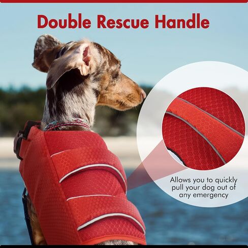 IECOii Small Dog Life Jacket,Small Dog Life Vest for Swimming Boating,Ripstop Dog Float Coat with Double Rescue Handle, Adjustable Dog Lifesaver Vest with Superior Buoyancy for Pool,Bright Red,S in Saudi Arabia