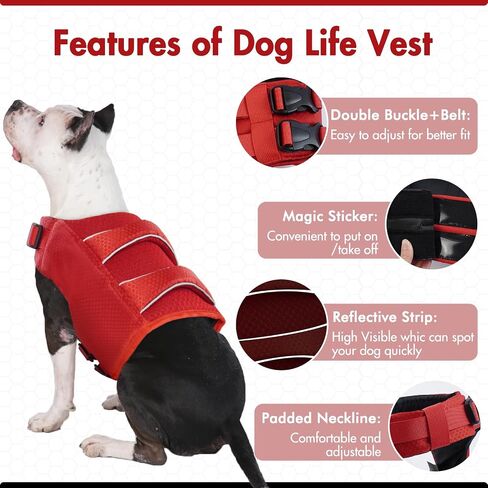 IECOii Small Dog Life Jacket,Small Dog Life Vest for Swimming Boating,Ripstop Dog Float Coat with Double Rescue Handle, Adjustable Dog Lifesaver Vest with Superior Buoyancy for Pool,Bright Red,S in Saudi Arabia